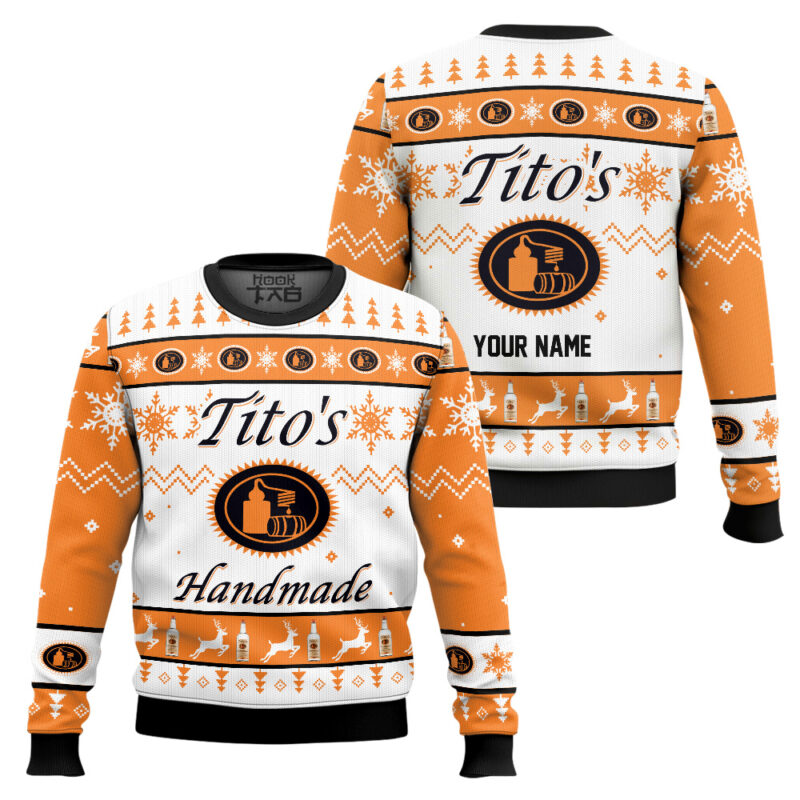 Hooktab Tito's Handmade Vodka - Custom Name Ugly Christmas Sweater Hooktab Tito's Handmade Vodka - Custom Name Ugly Christmas Sweater
