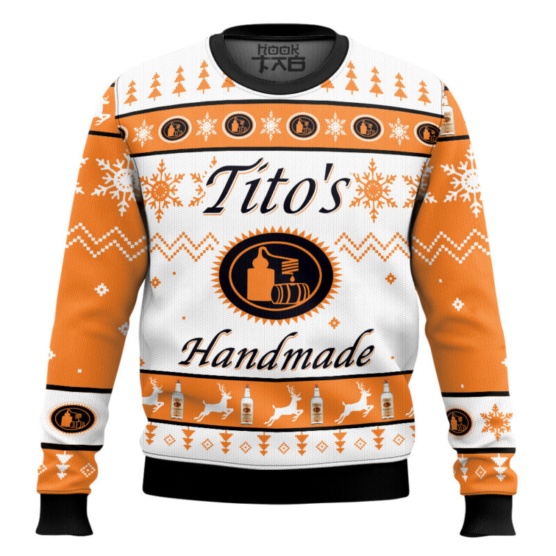 Hooktab Tito's Handmade Vodka - Custom Name Ugly Christmas Sweater