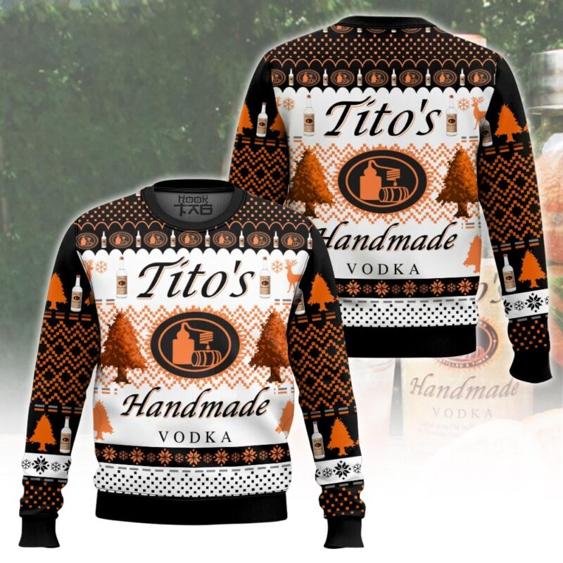 Hooktab Tito's Handmade Vodka Ugly Christmas Sweater Hooktab Tito's Handmade Vodka Ugly Christmas Sweater