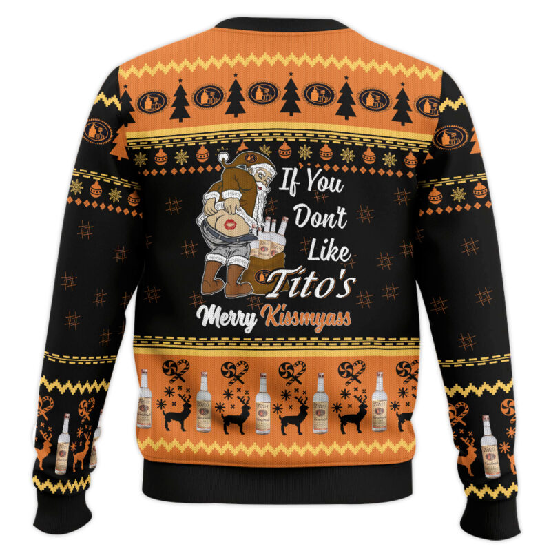 Hooktab Tito's Merry Kissmyass Ugly Christmas Sweater Hooktab Tito's Merry Kissmyass Ugly Christmas Sweater