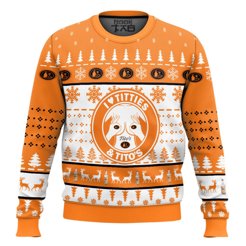 Hooktab Tito's Titties Funny Ugly Christmas Sweater