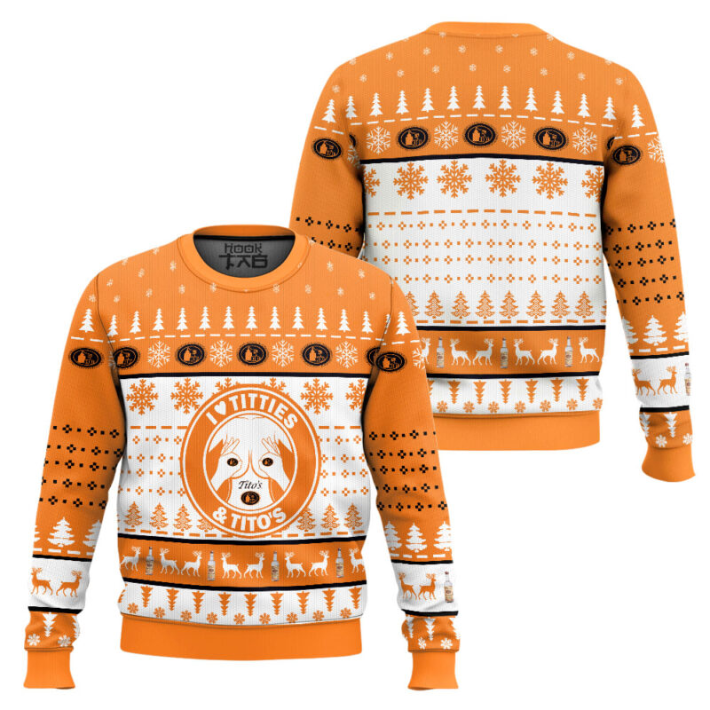 Hooktab Tito's Titties Funny Ugly Christmas Sweater Hooktab Tito's Titties Funny Ugly Christmas Sweater