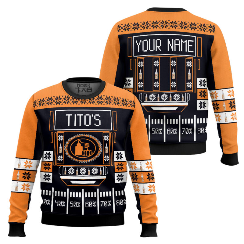 Hooktab Tito's Vodka - Custom Name Ugly Christmas Sweater Hooktab Tito's Vodka - Custom Name Ugly Christmas Sweater