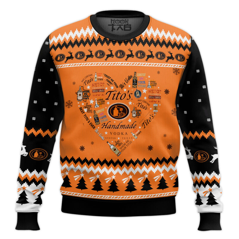 Hooktab Tito's Vodka Heart Ugly Christmas Sweater