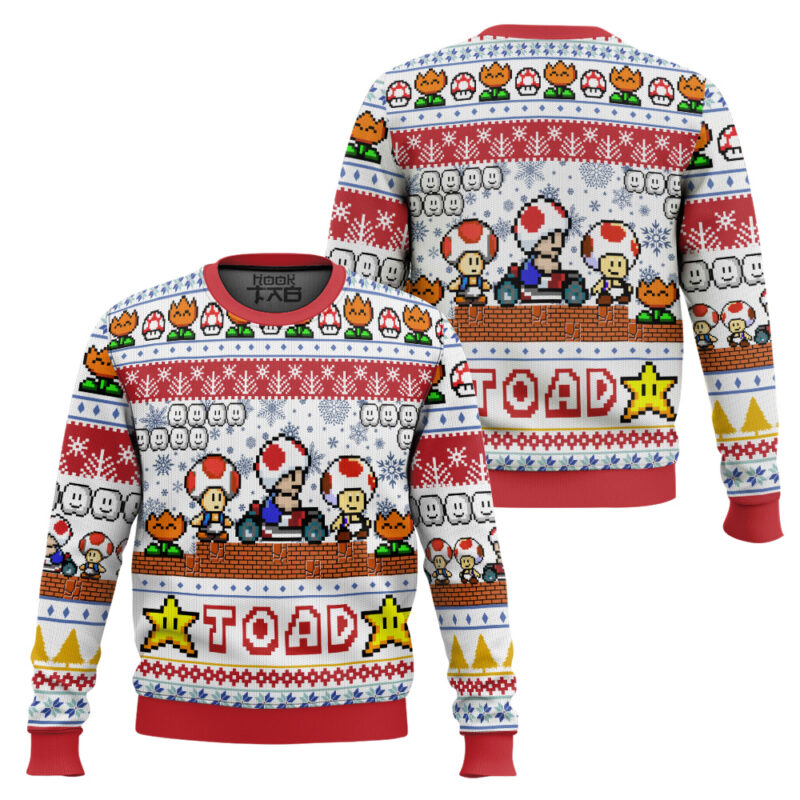 Hooktab Toad Mario Bros Ugly Christmas Sweater Hooktab Toad Mario Bros Ugly Christmas Sweater