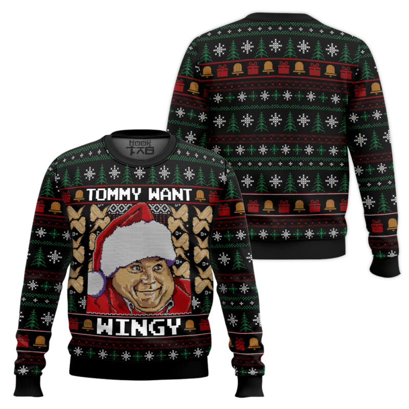 Hooktab Tommy Want Wingy Chris Farley Ugly Christmas Sweater Hooktab Tommy Want Wingy Chris Farley Ugly Christmas Sweater
