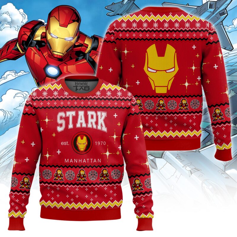 Hooktab Tony Stark Iron Man Ugly Christmas Sweater Hooktab Tony Stark Iron Man Ugly Christmas Sweater