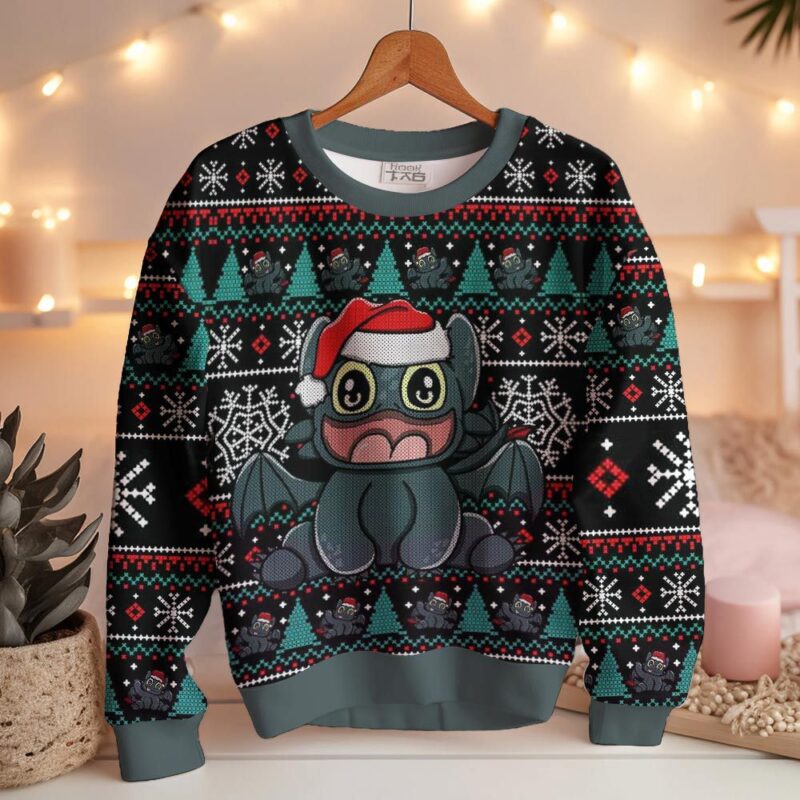 Hooktab Toothless Night Fury How To Train Your Dragon Ugly Christmas Sweater Hooktab Toothless Night Fury How To Train Your Dragon Ugly Christmas Sweater