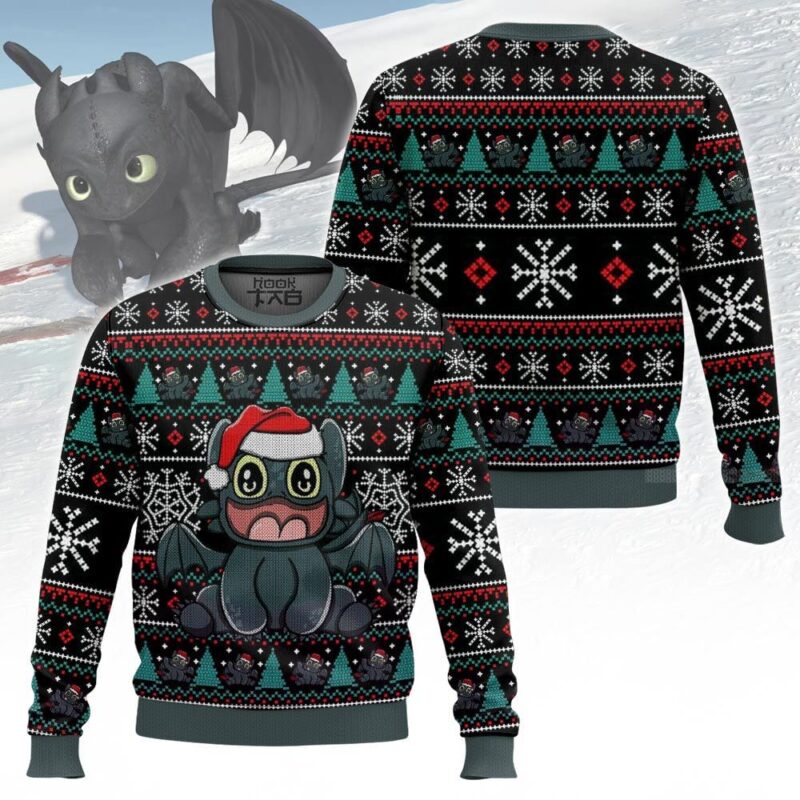 Hooktab Toothless Night Fury How To Train Your Dragon Ugly Christmas Sweater Hooktab Toothless Night Fury How To Train Your Dragon Ugly Christmas Sweater