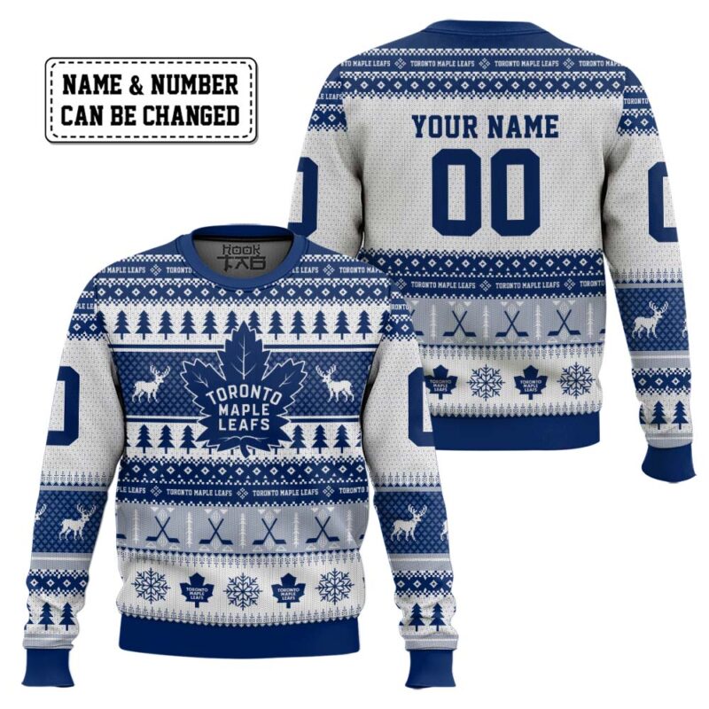 Hooktab Toronto Maple Leafs - Custom Name And Number Ugly Sweater Hooktab Toronto Maple Leafs - Custom Name And Number Ugly Sweater