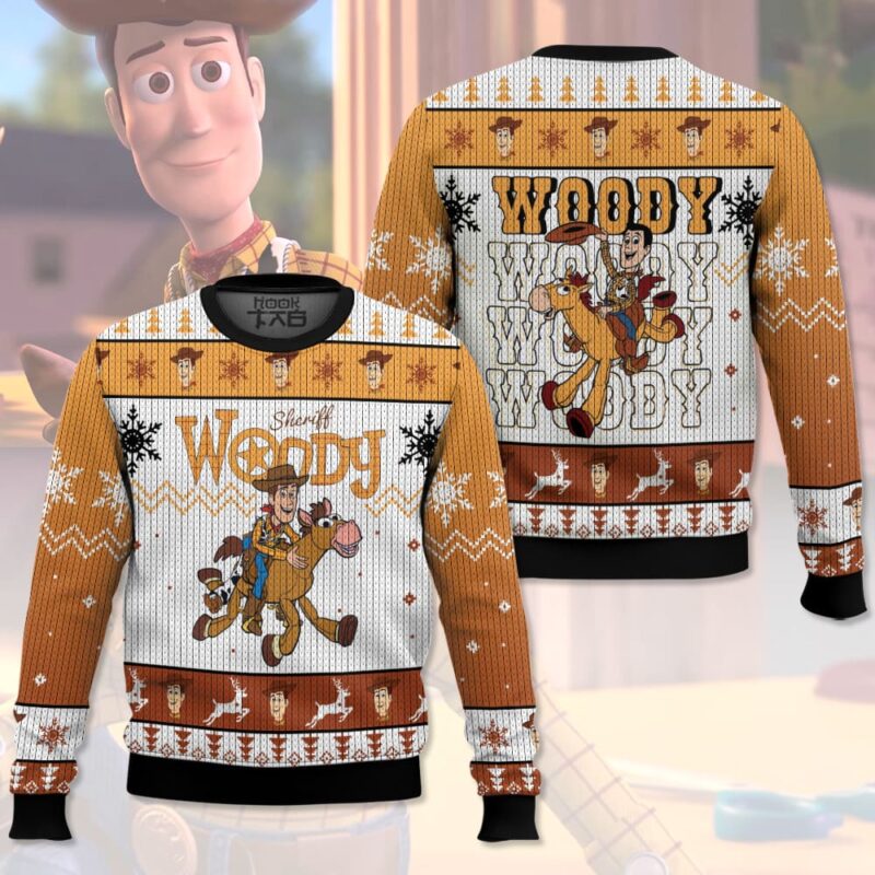 Hooktab Toy Story Sheriff Woody Ugly Christmas Sweater Hooktab Toy Story Sheriff Woody Ugly Christmas Sweater