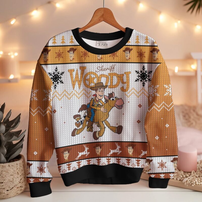 Hooktab Toy Story Sheriff Woody Ugly Christmas Sweater Hooktab Toy Story Sheriff Woody Ugly Christmas Sweater