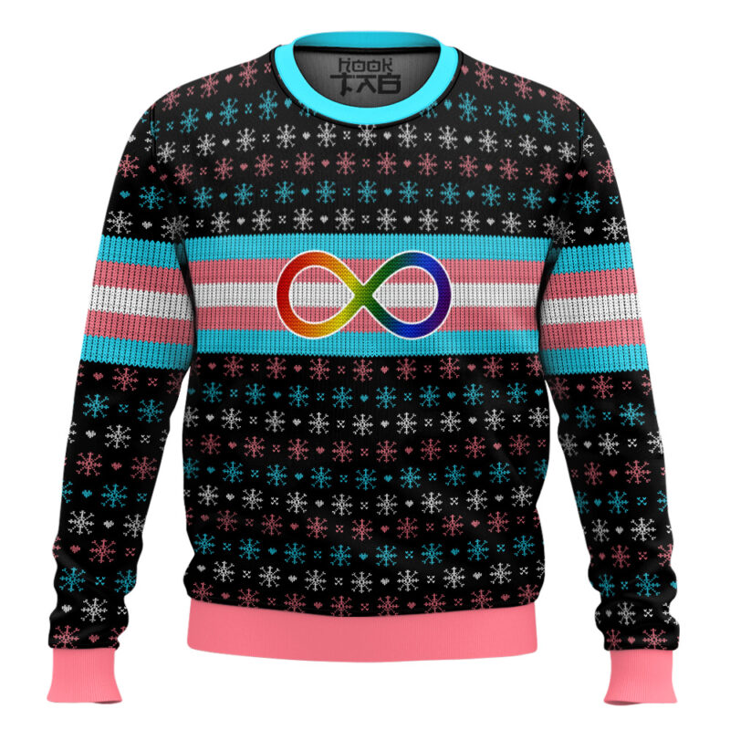 Hooktab Transgender Autistic Flag LGBT Support Ugly Christmas Sweater