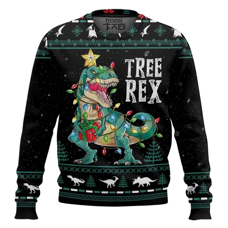 Hooktab Tree Rex Dinosaurs Ugly Christmas Sweater Hooktab Tree Rex Dinosaurs Ugly Christmas Sweater