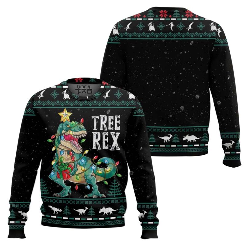 Hooktab Tree Rex Dinosaurs Ugly Christmas Sweater Hooktab Tree Rex Dinosaurs Ugly Christmas Sweater