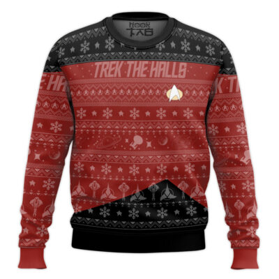Hooktab Trek The Halls Star Trek 1987 Red Ugly Christmas Sweater