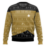 Hooktab Trek The Halls Star Trek 1987 Yellow Ugly Christmas Sweater