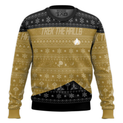 Hooktab Trek The Halls Star Trek 1987 Yellow Ugly Christmas Sweater