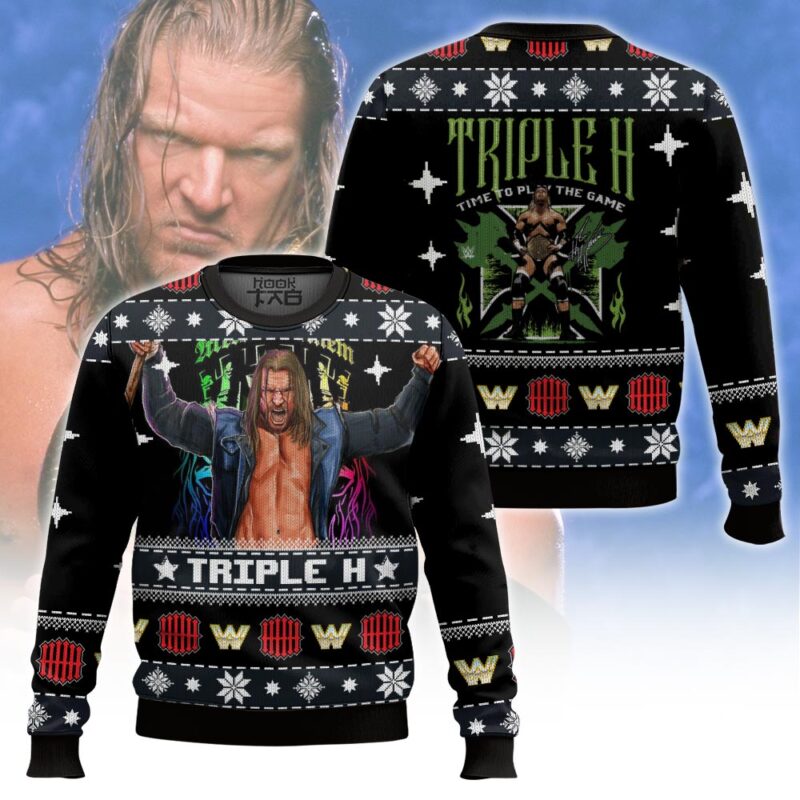 Hooktab Triple H WWE Ugly Christmas Sweater Hooktab Triple H WWE Ugly Christmas Sweater