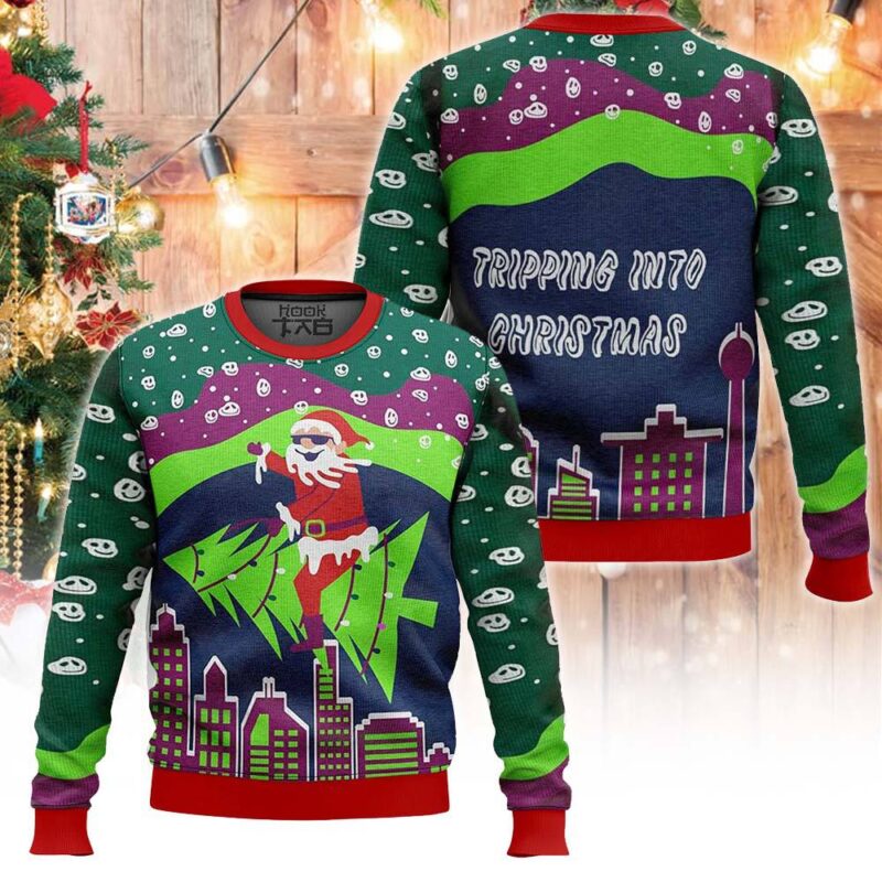 Hooktab Tripping Santa Ugly Christmas Sweater Hooktab Tripping Santa Ugly Christmas Sweater