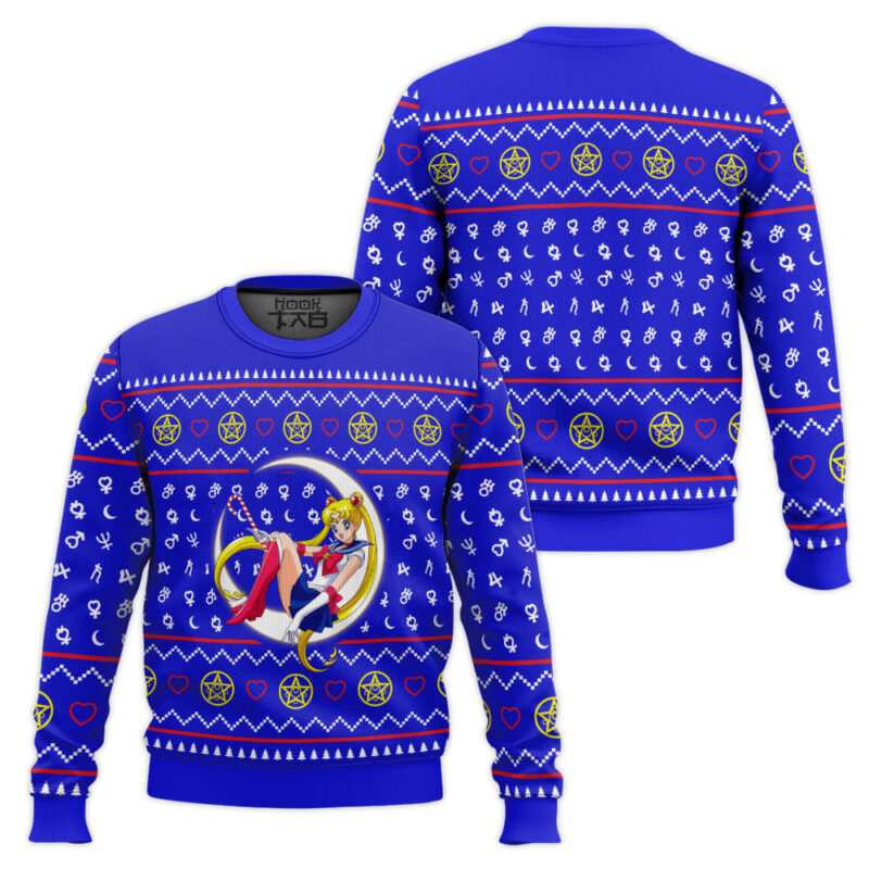 Hooktab Tsukino Sailor Moon Ugly Christmas Sweater Hooktab Tsukino Sailor Moon Ugly Christmas Sweater