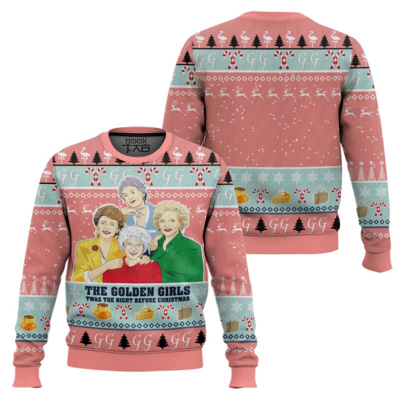 Hooktab Twas The Night Before Christmas Golden Girl Pink Amazing Ugly Christmas Sweater Hooktab Twas The Night Before Christmas Golden Girl Pink Amazing Ugly Christmas Sweater