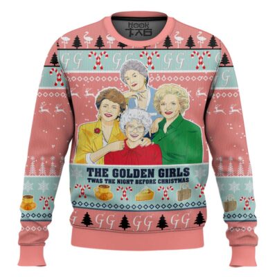 Hooktab Twas The Night Before Christmas Golden Girl Pink Amazing Ugly Christmas Sweater