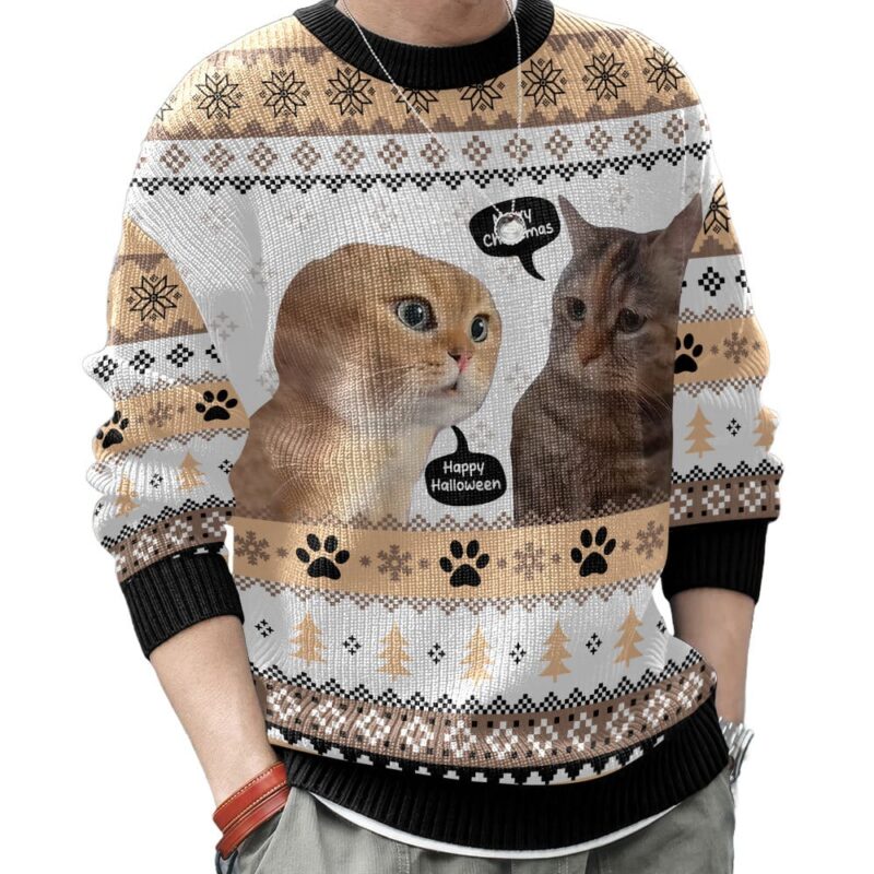 Hooktab Two Cats Talking Meme Ugly Christmas Sweater Hooktab Two Cats Talking Meme Ugly Christmas Sweater