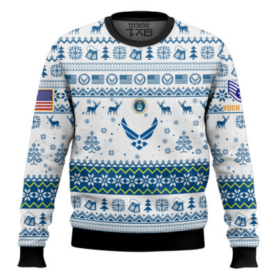 Hooktab US Air Force Aim High, Fly-Fight-Win - Custom Name And Rank Ugly Sweater