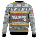 Hooktab US Air Force Be Nice To Veterans Remember Santa Is Always Watching - Custom Name And Rank Ugly Sweater