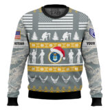 Hooktab US Air Force Be Nice To Veterans Remember Santa Is Always Watching - Custom Name And Rank Ugly Sweater