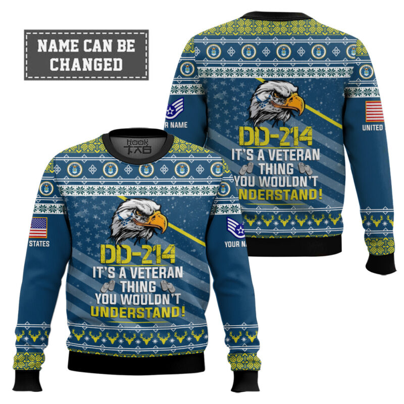 Hooktab US Air Force DD-214 It's A Veteran Thing You Wouldn't Understand - Custom Name And Rank Ugly Sweater Hooktab US Air Force DD-214 It's A Veteran Thing You Wouldn't Understand - Custom Name And Rank Ugly Sweater