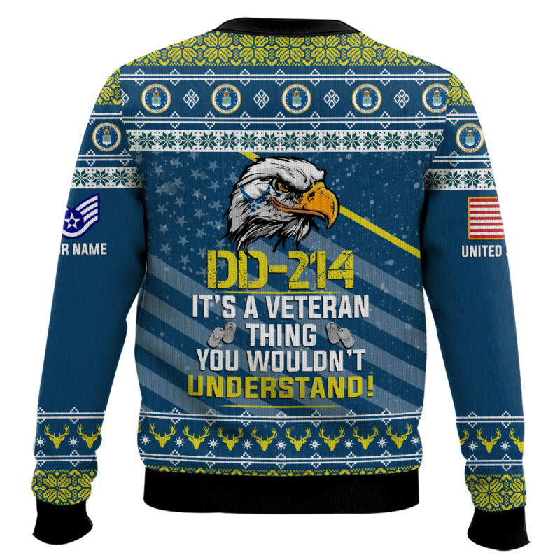 Hooktab US Air Force DD-214 It's A Veteran Thing You Wouldn't Understand - Custom Name And Rank Ugly Sweater Hooktab US Air Force DD-214 It's A Veteran Thing You Wouldn't Understand - Custom Name And Rank Ugly Sweater