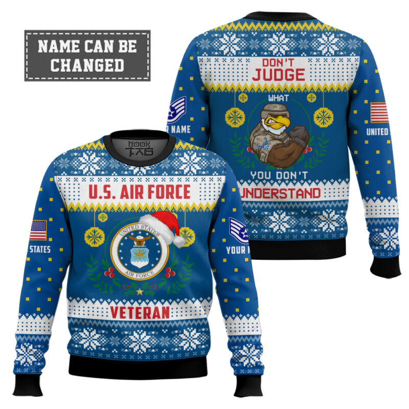 Hooktab US Air Force Don't Judge What You Don't Understand - Custom Name And Rank Ugly Sweater Hooktab US Air Force Don't Judge What You Don't Understand - Custom Name And Rank Ugly Sweater