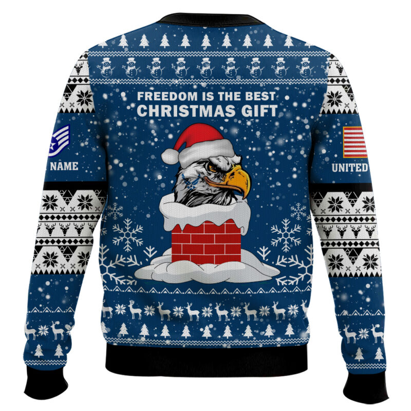 Hooktab US Air Force Freedom Is The Best Gift - Custom Name And Rank Ugly Sweater Hooktab US Air Force Freedom Is The Best Gift - Custom Name And Rank Ugly Sweater