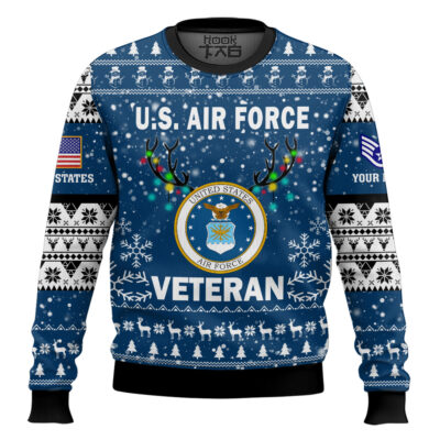 Hooktab US Air Force Freedom Is The Best Gift - Custom Name And Rank Ugly Sweater