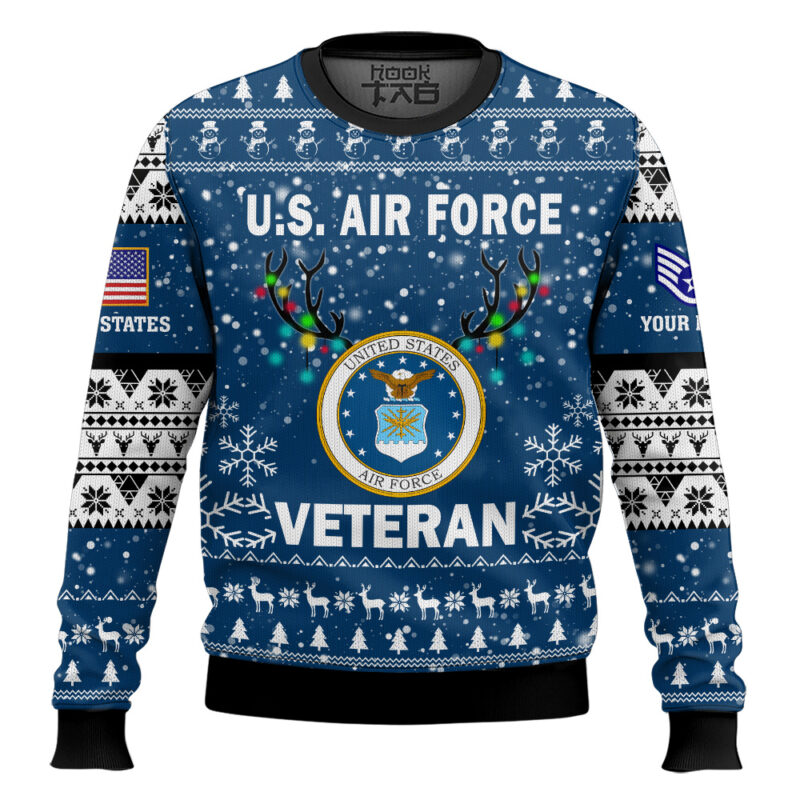 Hooktab US Air Force Freedom Is The Best Gift - Custom Name And Rank Ugly Sweater