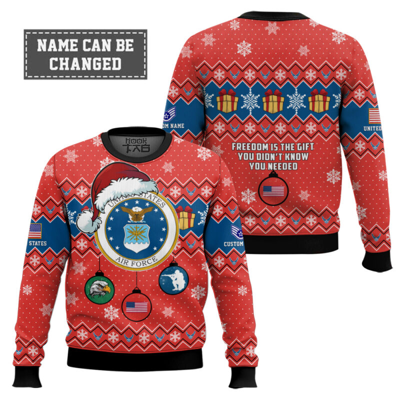 Hooktab US Air Force Freedom Is The Gift You Didn't Know You Needed - Custom Name And Rank Ugly Sweater Hooktab US Air Force Freedom Is The Gift You Didn't Know You Needed - Custom Name And Rank Ugly Sweater