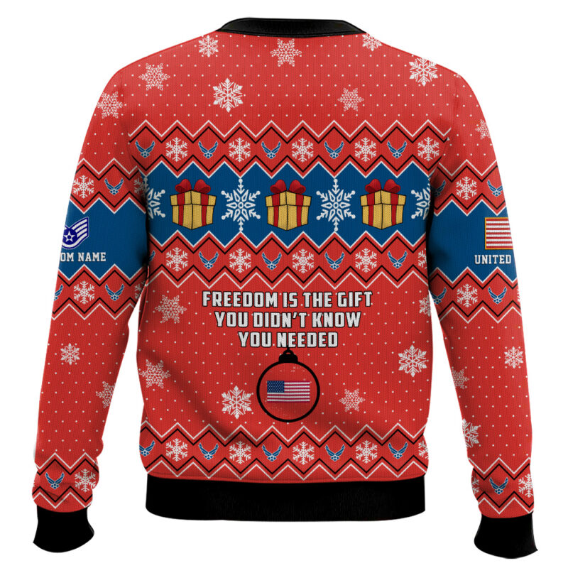 Hooktab US Air Force Freedom Is The Gift You Didn't Know You Needed - Custom Name And Rank Ugly Sweater Hooktab US Air Force Freedom Is The Gift You Didn't Know You Needed - Custom Name And Rank Ugly Sweater