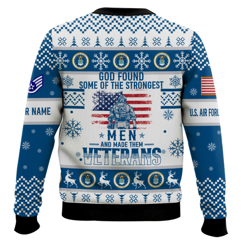 Hooktab US Air Force God Found The Strongest Men And Made Them Veteran - Custom Name And Rank Ugly Sweater Hooktab US Air Force God Found The Strongest Men And Made Them Veteran - Custom Name And Rank Ugly Sweater
