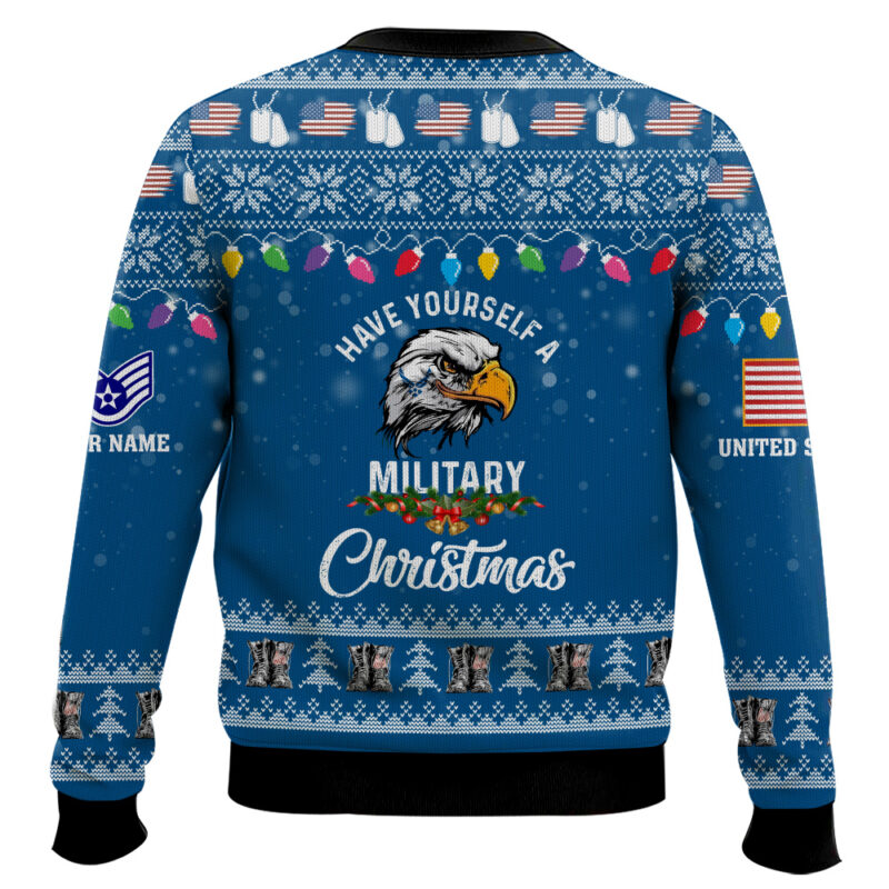 Hooktab US Air Force Have Yourself A Military Christmas - Custom Name And Rank Ugly Sweater Hooktab US Air Force Have Yourself A Military Christmas - Custom Name And Rank Ugly Sweater