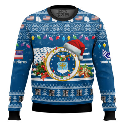 Hooktab US Air Force Have Yourself A Military Christmas - Custom Name And Rank Ugly Sweater
