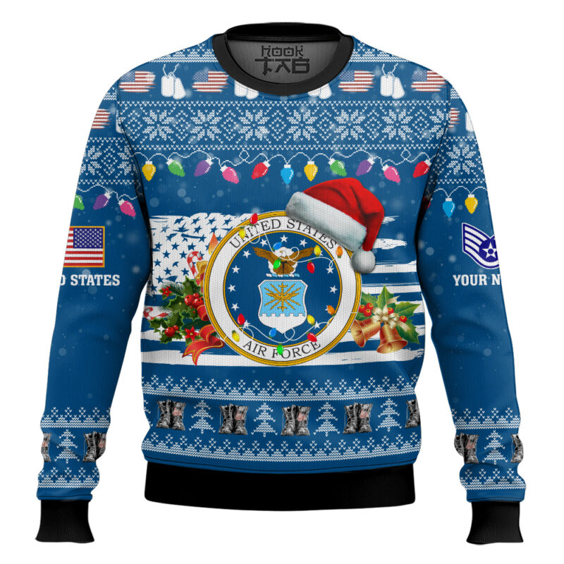 Hooktab US Air Force Have Yourself A Military Christmas - Custom Name And Rank Ugly Sweater