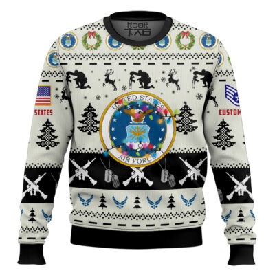 Hooktab US Air Force Honor the Fallen! - Custom Name And Rank Ugly Sweater