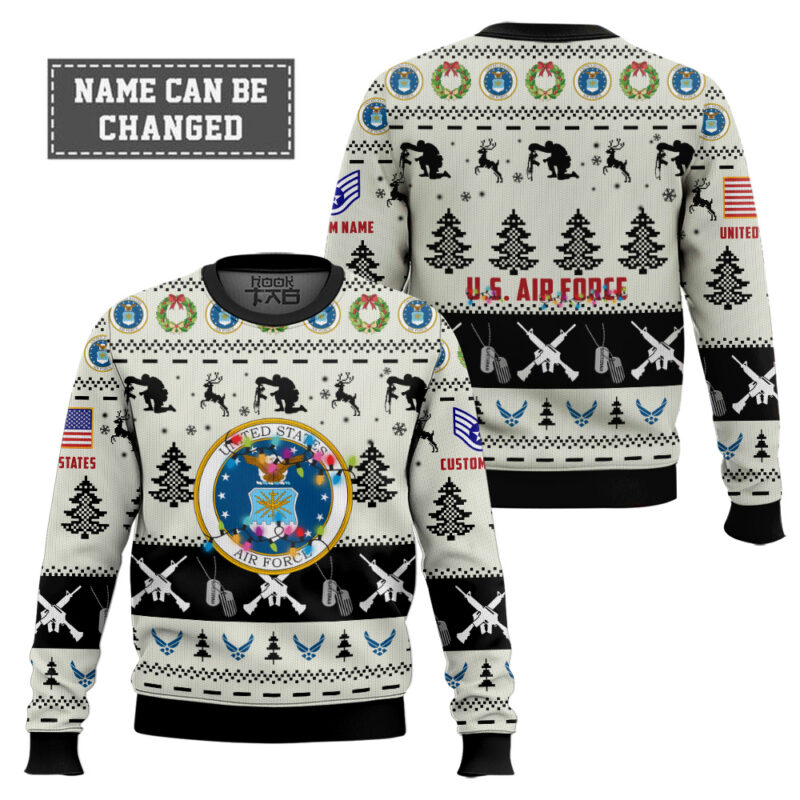 Hooktab US Air Force Honor the Fallen! - Custom Name And Rank Ugly Sweater Hooktab US Air Force Honor the Fallen! - Custom Name And Rank Ugly Sweater