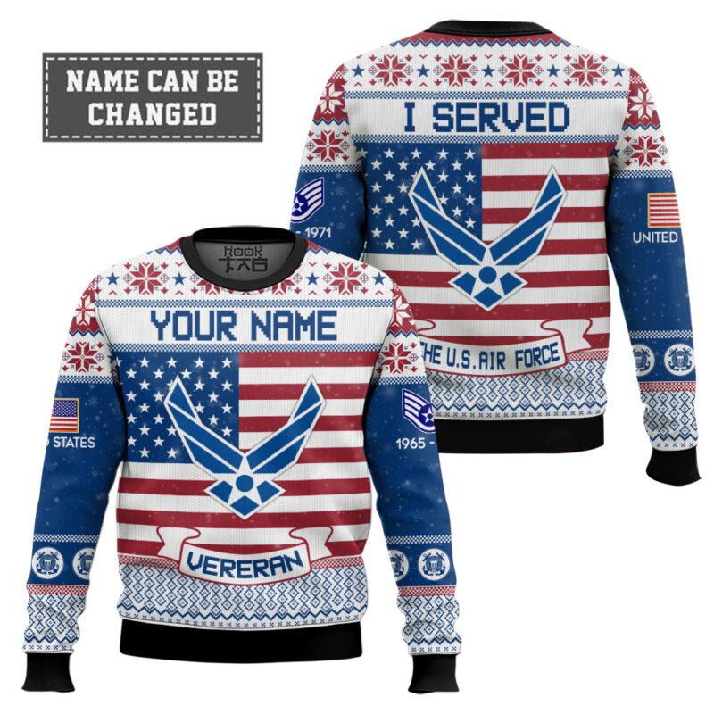 Hooktab US Air Force I Served - Custom Name, Rank And Years Of Service Ugly Sweater Hooktab US Air Force I Served - Custom Name, Rank And Years Of Service Ugly Sweater