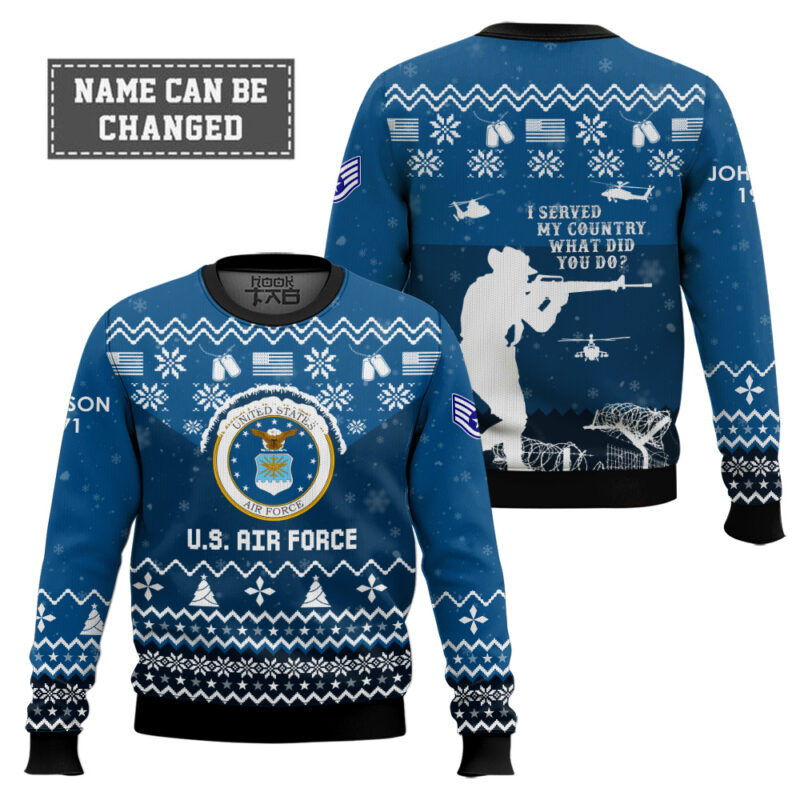 Hooktab US Air Force I Served My Country - Custom Name, Rank And Years Of Service Ugly Sweater Hooktab US Air Force I Served My Country - Custom Name, Rank And Years Of Service Ugly Sweater