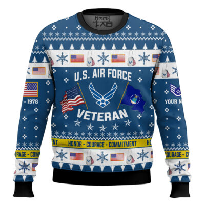 Hooktab US Air Force I Served My Country And Damn Proud Of It - Custom Name, Rank And Years Of Service Ugly Sweater