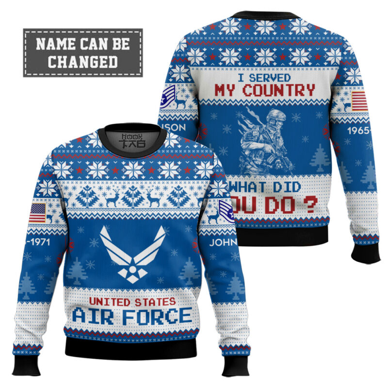Hooktab US Air Force I Served My Country What Did You Do - Custom Name, Rank And Years Of Service Ugly Sweater Hooktab US Air Force I Served My Country What Did You Do - Custom Name, Rank And Years Of Service Ugly Sweater