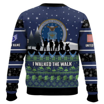 Hooktab US Air Force I Walked The Walk – Custom Name And Rank Ugly Sweater